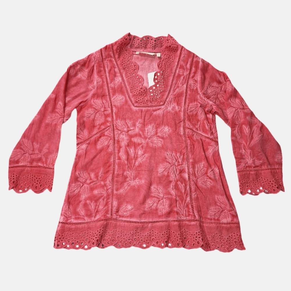 Soft Surroundings‎ Deidre Tunic Pink Embroidered Eyelet Top